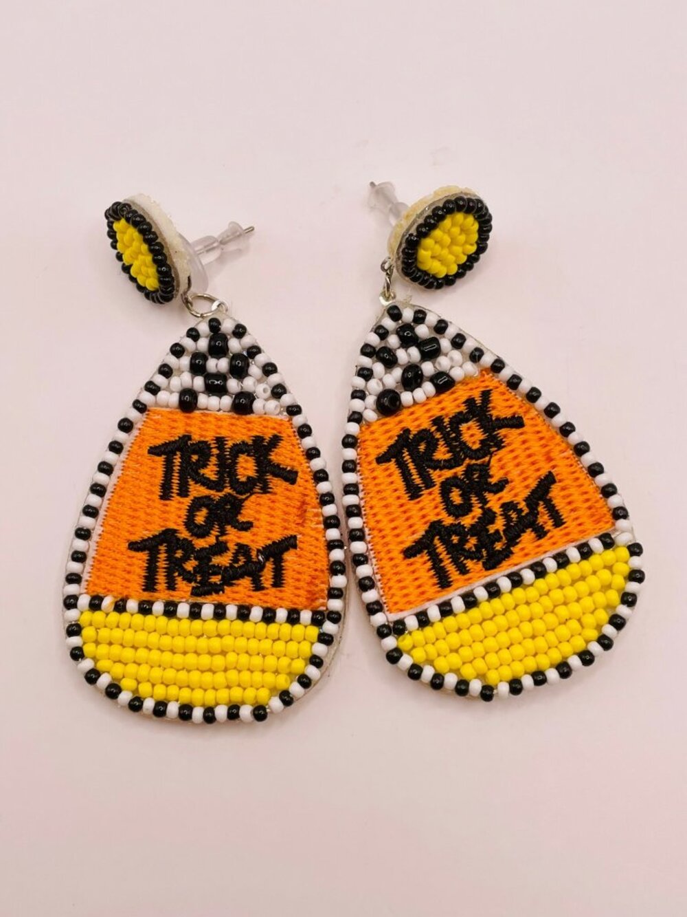 "Trick Or Treat" Teardrop Earrings Halloween Candy Corn Design -59B